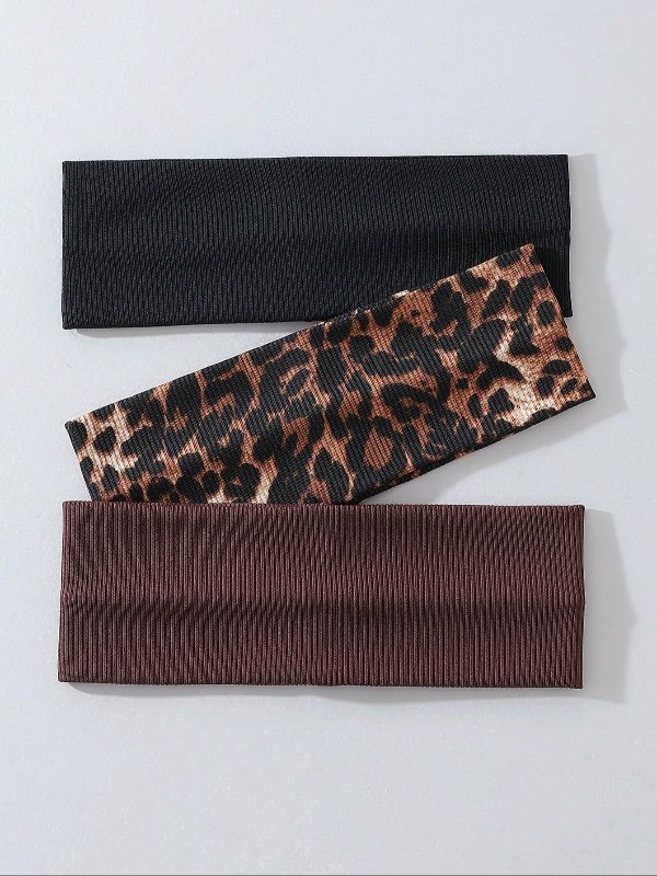3 pièces/set Bandeaux souples antidérapants imprimés léopard, bandeau de sport élastique pour yoga, polyvalent pour le port quotidien, convient pour diverses occasions. Accessoires capillaires d'été, bandeaux de sport, tour de cou pour le cyclisme