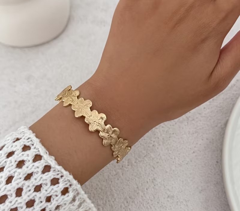 1 Bracelet Fleur Tendance pour Femmes, Design Facile à Ouvrir, Parfait pour les Amies, Usage Quotidien, Soirées,