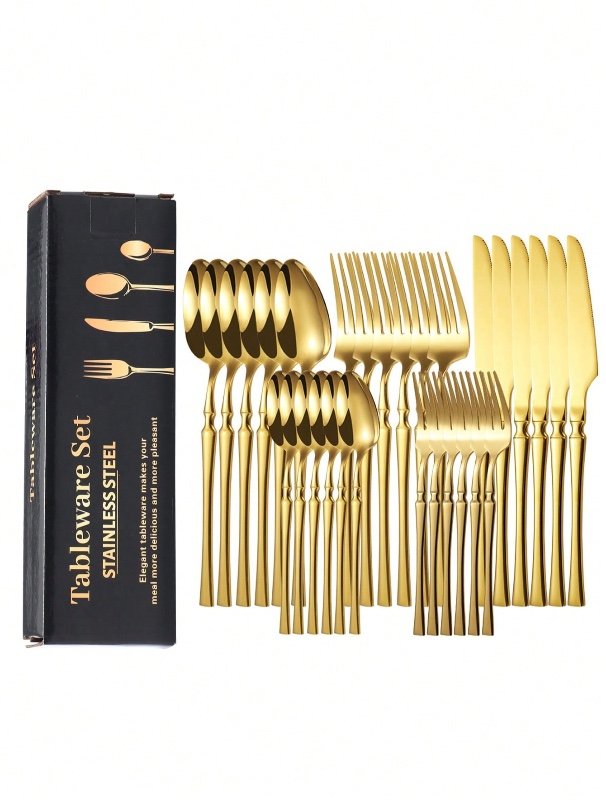 30 pièces Set de couverts en acier inoxydable pour Noël, couteau, fourchette, cuillère, set de vaisselle de style occidental, convient pour la maison, la cuisine, le restaurant, l'hôtel, le mariage. Ustensiles de cuisine, décoration de la maison.