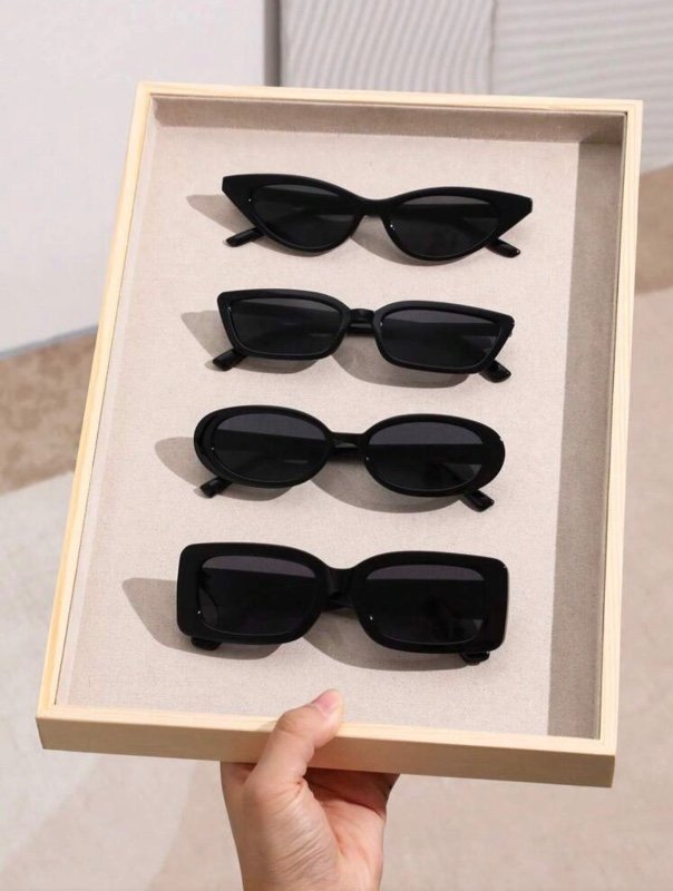 Ensemble de 4 paires de lunettes à monture géométrique œil de chat noire, style Y2K, parfaites au quotidien, pour les vacances à la plage, les activités estivales en plein air et les voyages.