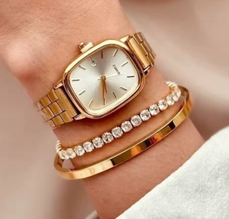 3 pièces/ensemble élégant cadran carré femmes montres Simple calendrier Quartz montres Bracelets ensemble Reloj Mujer (sans boîte)