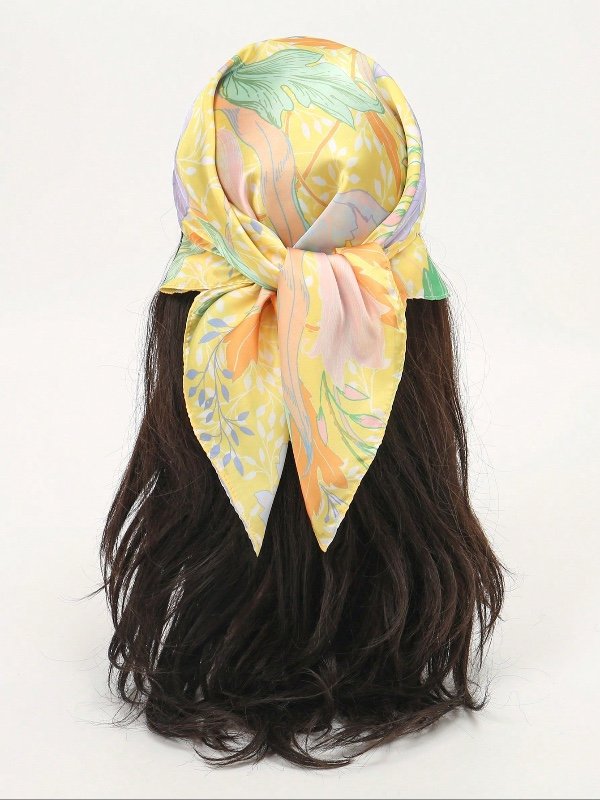 1 pièce Foulard carré imprimé simple de 70 cm, nouveau bandana de printemps pour femmes, polyvalent pour la taille, le bandeau, le foulard de mode