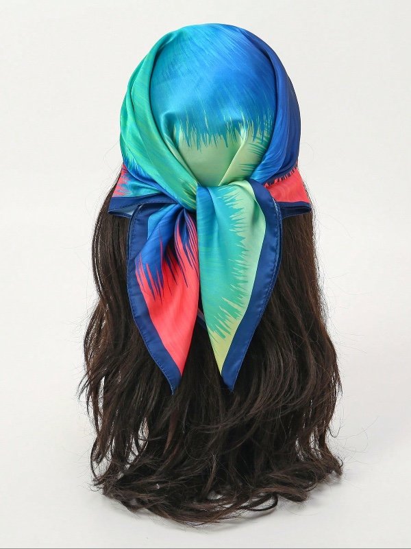 1 pièce Foulard carré imprimé simple de 70 cm, nouveau bandana de printemps pour femmes, polyvalent pour la taille, le bandeau, le foulard de mode, la plage, les vacances.