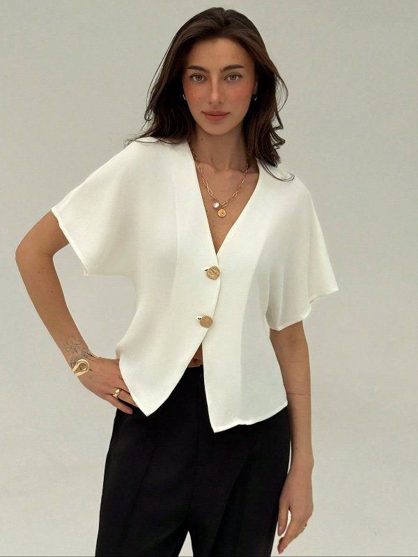 Aloruh Élégant chemisier casual blanc simple à manches chauve-souris pour femmes, idéal pour les sorties estivales et romantiques