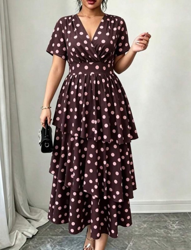 Vionelle Robe longue élégante à pois pour femmes grandes tailles, printemps/été