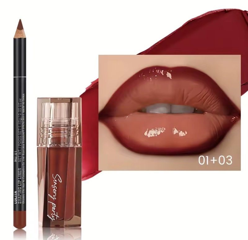 Ensemble Gloss à Lèvres & Crayon à Lèvres - Définissez Vos Lèvres avec une Précision 3D, Obtenez un Look Hydraté pour Toute Occasion, Parfaitement Polyvalent pour Tous les Styles de Cosmétique !