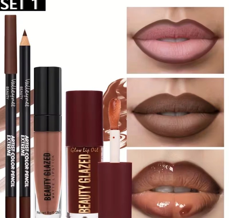 Ensemble de maquillage 3 pièces/ensemble: crayon à lèvres mat + brillant à lèvres + huile hydratante pour les lèvres, longue tenue et facile à appliquer, imperméable et résistant à la transpiration