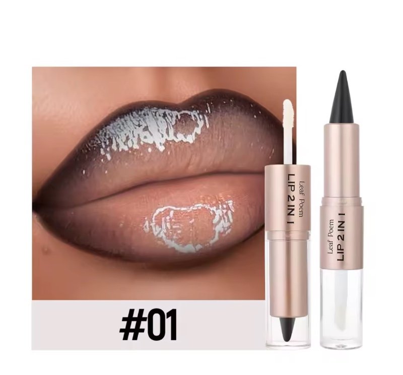 Crayon de Contour conique noir et marron, Double tête, miroir repulpant, brillant à lèvres en cristal, teinte rouge Sexy, maquillage