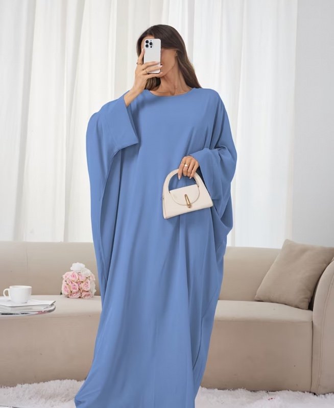 1 pièce abaya femme couleur unie respirante, manches chauve-souris amples, confortable, idéale pour sortir, prière, jilbab, robe, foulard, hijab.