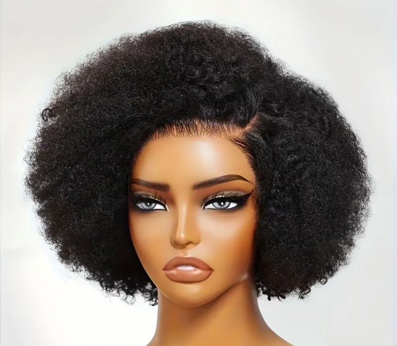 Perruque Afro Bouclée Kinky en Cheveux Humains Sans Colle avec Dentelle Frontale 13x4 & Fermeture - Ligne de Cheveux Pré-Épilée, Densité 150%, 20,32 cm, Dreadlock Noir, Adaptée aux Femmes, Confortable & Facile à Coiffer pour Coiffures Protectrices
