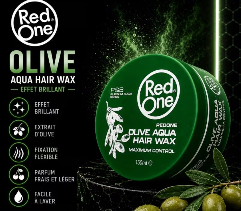 RedOne Olive Hair Wax 150 ML – Cire Coiffante Red One Cheveux Homme Effet Brillant – Wax Styling Fixation Forte Longue Durée Parfum Olive – Gel Coiffant Barber Tous Types de Cheveux
