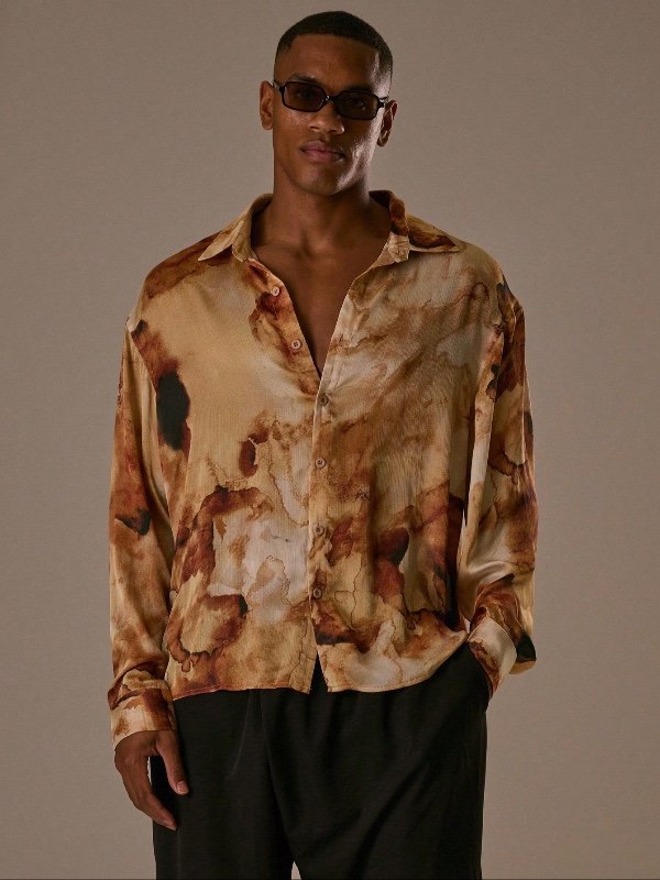 Musero Chemise à manches longues surdimensionnée à boutonnage homme avec broderie de marque, poche avant avec patch