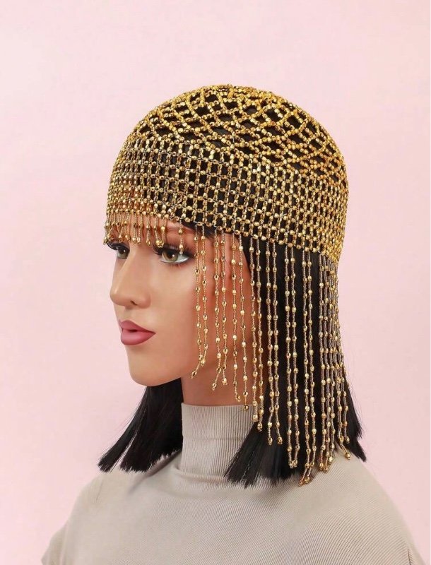 1pc Handmade Crochet Hollow Out Decorative Beaded Hat Sleep Bonnet
