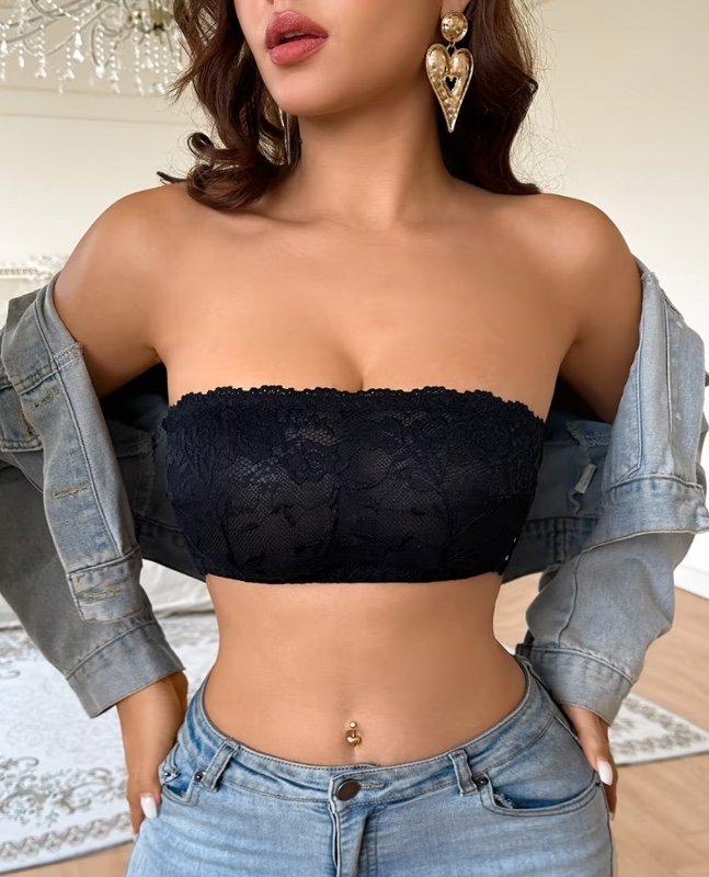 Soutien-gorge sans bretelles pour femme avec boutons latéraux et bordure en dentelle – Convient pour le quotidien et les occasions spéciales, lavage à la main uniquement, peut se porter comme un haut. Sans rembourrage, lingerie pour femme.