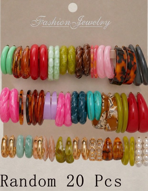Lot de 20 paires de boucles d'oreilles fantaisie style bohème (résine et perles d'imitation) – Polyvalentes pour le quotidien