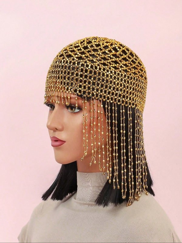 1 bonnet de nuit décoratif fait main au crochet, ajouré et orné de perles