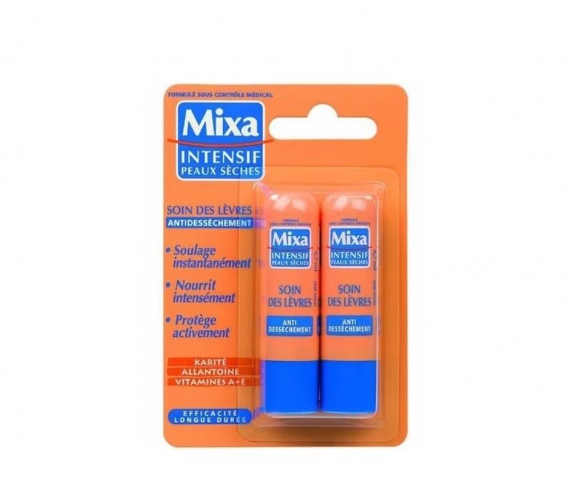 Mixa - Soin des lèvres anti-dessèchement 2 x 4,7 ml - Pour peaux sèches