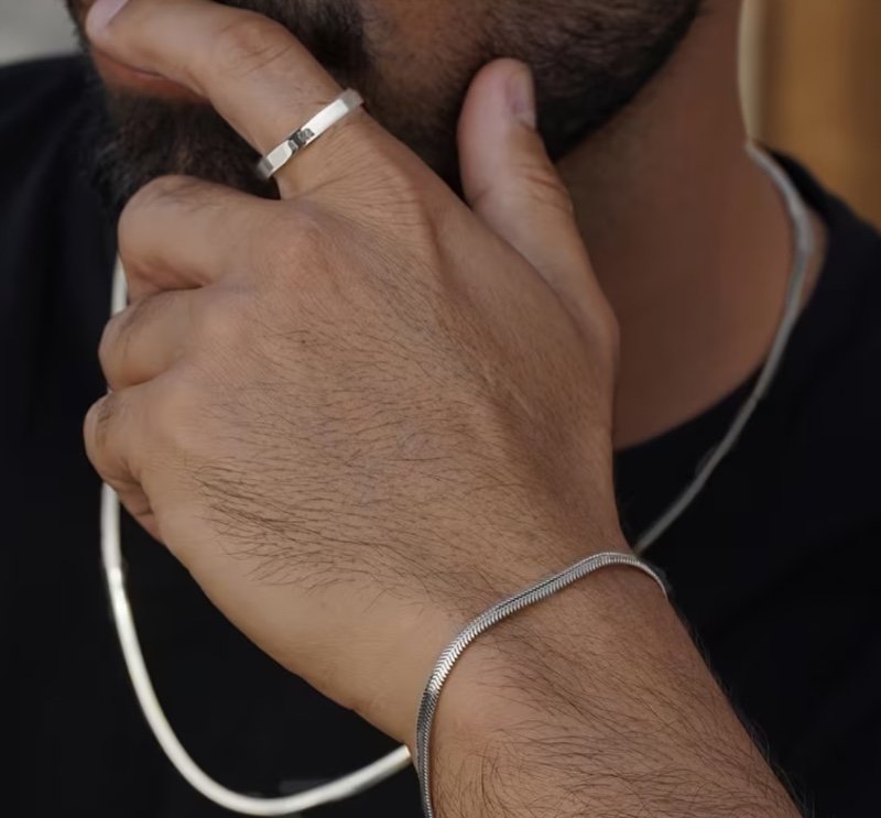 Ensemble 3 pièces pour homme : collier et bracelet à chaîne maille serpent et bague ouverte, en acier inoxydable, au style minimaliste et tendance