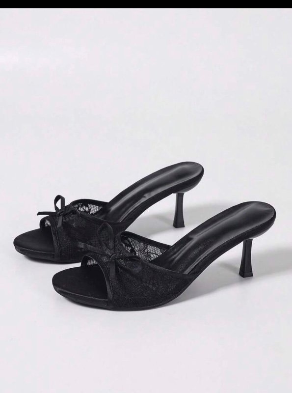 Women's Mesh Breathable Open Toe High Heel Sandals, Versatile Minimalist Summer New Bowknot Stiletto Slide Sandals, Black Lace