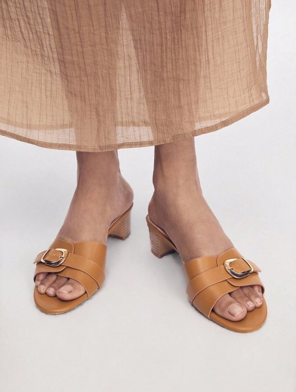 Mules d'été pour femme Mnmlis – Bout ouvert, talon épais et boucle