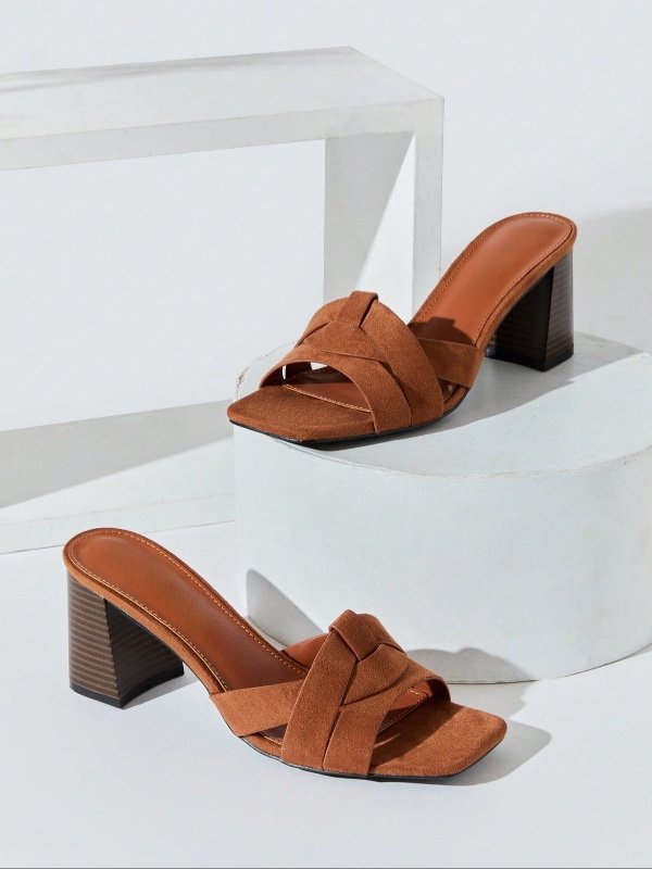 SHUZIA Sandales à enfiler pour femme, tendance, à talons blocs et brides croisées – Chaussures