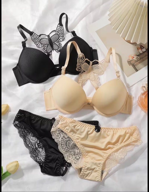 2 Ensembles #Soutien-gorge à armature Papillon Fermeture avant Dos nu Push-Up Soutien-gorge sexy