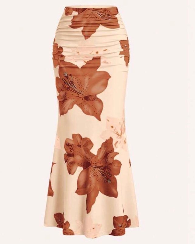Sweetra Women's All-Over Floral Print Pleated A-Line Skirt, Casual Vacation Maxi Women Outfit
