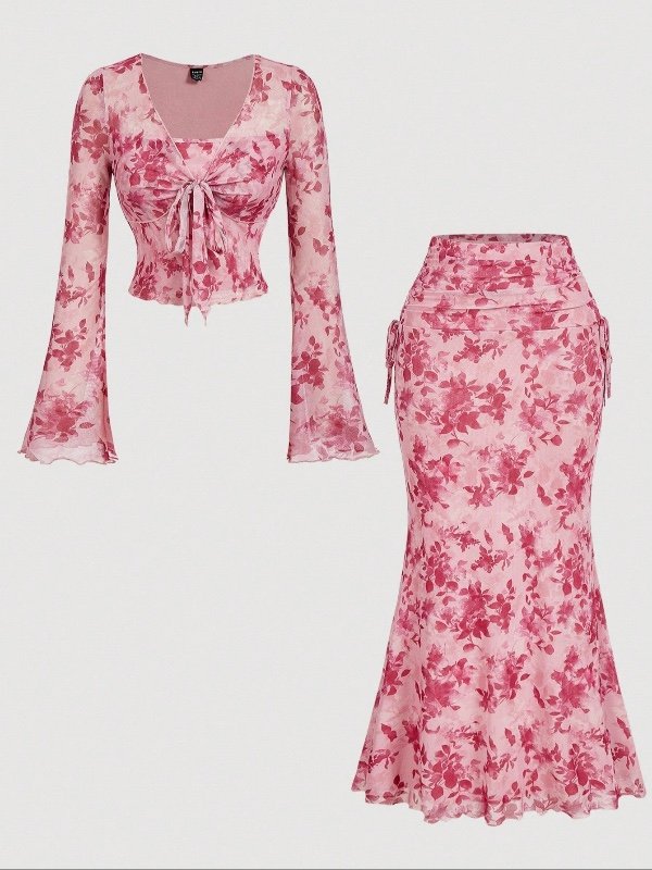 Ensemble MOD 2 pièces pour femme : haut décontracté à manches longues et jupe ajustée – Tenue d'automne élégante pour sortir