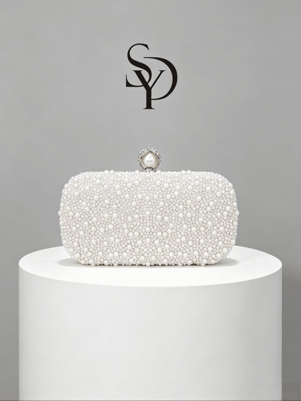 Mini-sac à main rigide et élégant pour femme, style mode, forme goutte d'eau avec perle fantaisie ; idéal pour les tenues de soirée, les mariées et les mariages.
