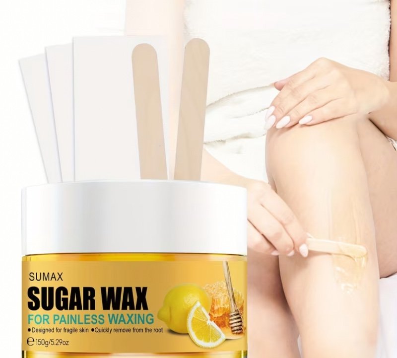 Pot transparent Sumax de 150 g de cire au miel et au citron + 3 bandes dépilatoires + 2 spatules en bois ; épilation facile, formule douce et non irritante, non grasse ; convient aux hommes comme aux femmes ; format portable, adapté à tous les types de pe