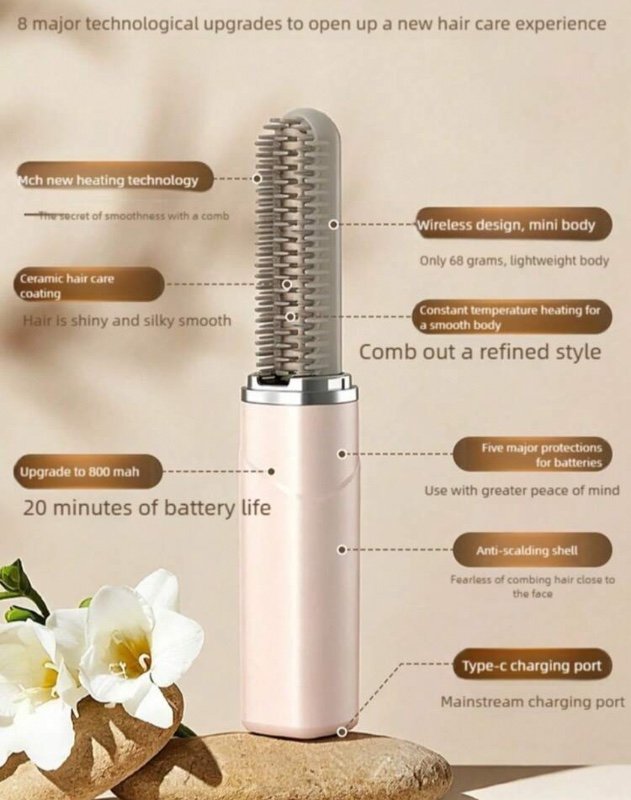 Mini-lisseur sans fil multicolore, fer à boucler portable rechargeable par USB, affichage numérique LED et protection anti-brûlure, format compact adapté à tous les sacs, idéal pour les franges et les boucles vers l'intérieur, liberté du sans-fil