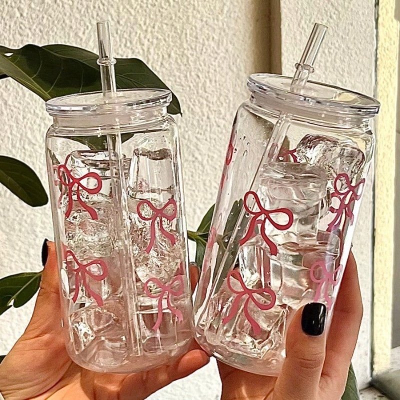 1 gobelet à motif de nœud avec couvercle et paille (capacité 480 ml / 16 oz) – Gobelet portable pour jus et boissons