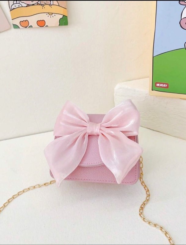 Girls Solid Bow Decor Shoulder Bag, Cute Teens PU Chain Mini Crossbody Bag, Floral Decal Single Strap Bag, Purse Lip Gloss Bag