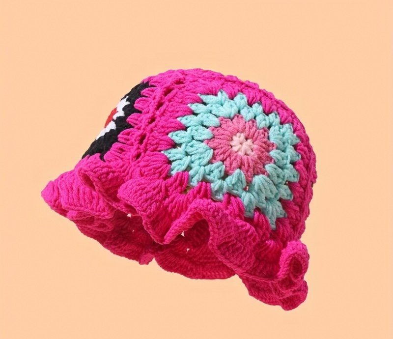 Chapeau à motifs floraux multicolores crocheté à la main (couleur aléatoire)