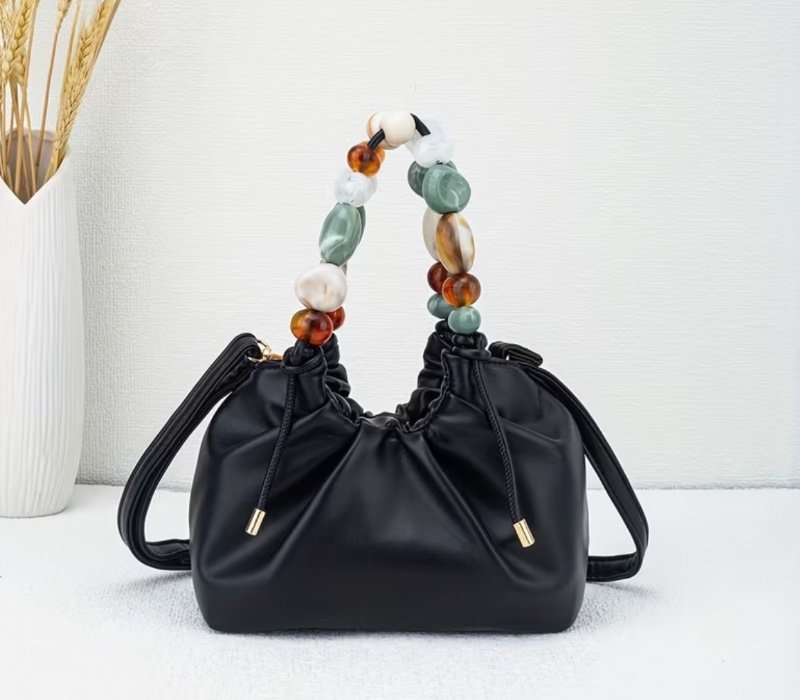 Nouveau sac à main rigide orné de perles, style rétro chinois avec chaîne, porté épaule ou croisé ; modèle original et élégant, effet drapé, idéal pour les soirées et banquets.