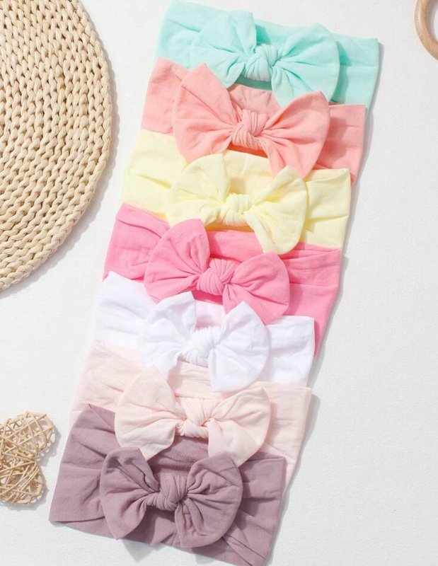 7pcs/Set Candy Color Nylon Bows Headbands Set For Infant, Suitable For Daily Wear