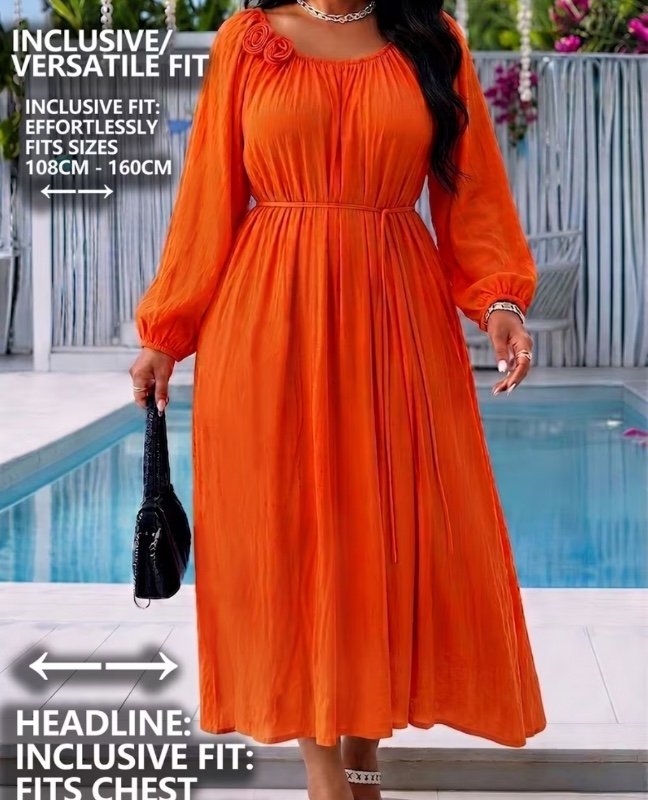 Robe midi orange grande taille pour femme – Style décontracté et tendance