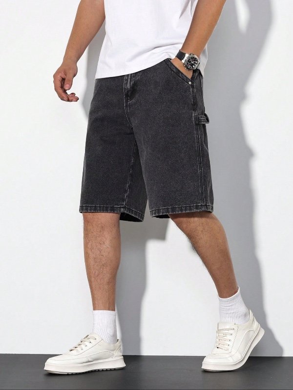 IRON GLYPH Bermuda en jean pour homme – Coupe ample et décontractée avec poches – Idéal pour les sorties, les moments de détente