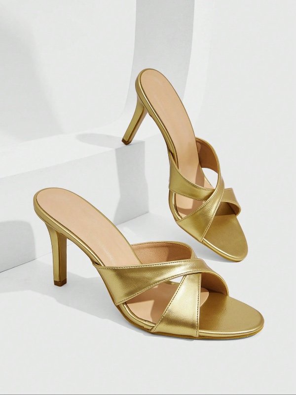 Sandales CUCCOO SZL pour femme (Printemps-Été) : talons aiguilles, bout ouvert et brides croisées dorées. Idéales pour banquets, soirées, rendez-vous, trajets quotidiens, shopping, mariages, festivals