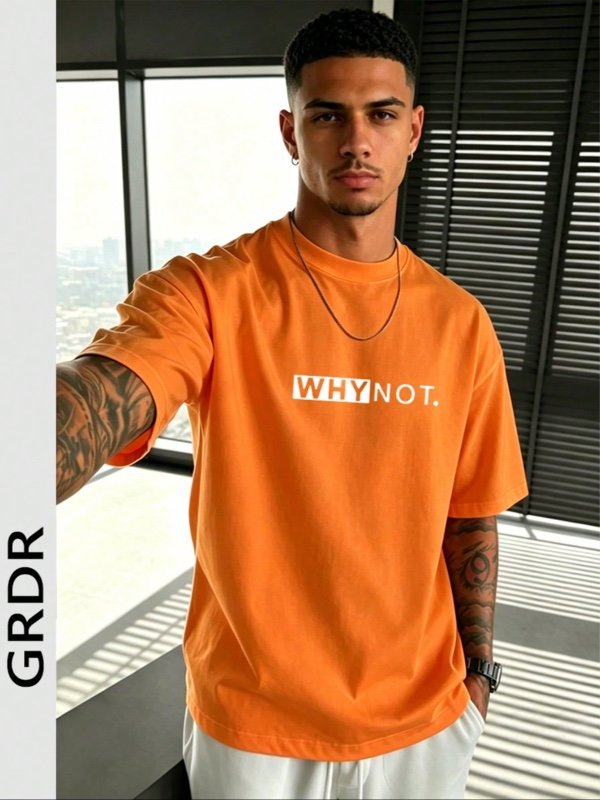 T-shirt d'été pour homme GRDR à col rond et manches courtes, avec motif graphique et slogan, confortable et tendance.