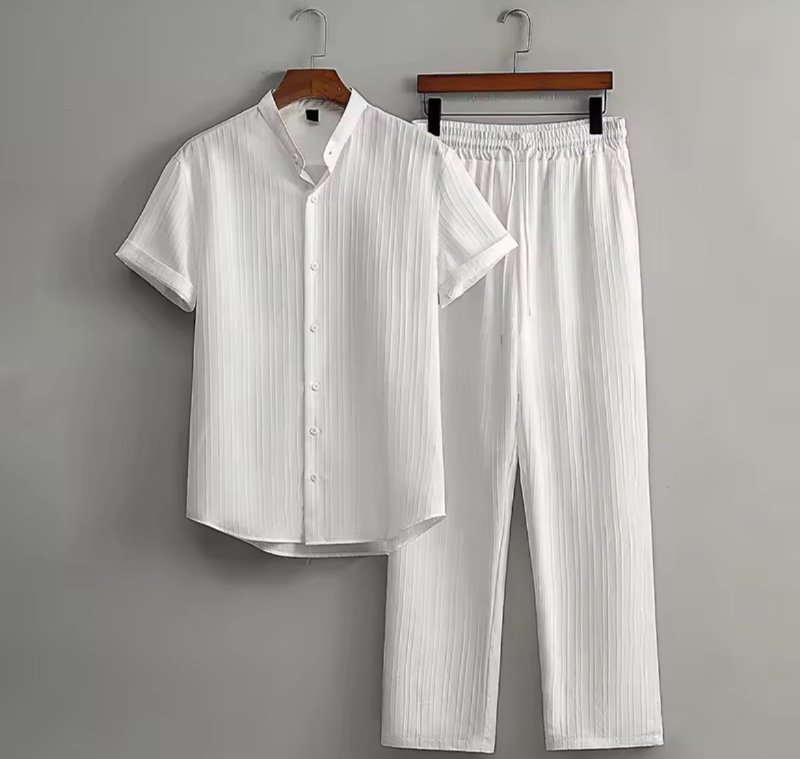 Ensemble 2 pièces homme 2026 : T-shirt jacquard losanges et short à cordon de serrage, respirant, léger, idéal pour l'été et le quotidien