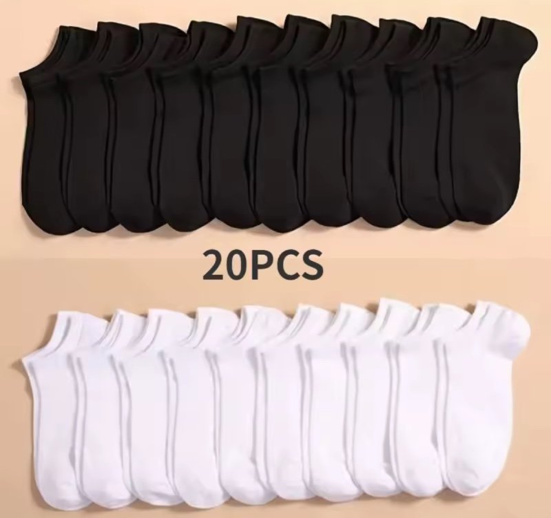 Chaussettes Unisexes Unisexes Légères, Respirantes, Confortables, Anti-Odeur, Absorbant la Sueur, Coupe Basse, Rinçage, pour Homme et Femme, 20 Paires