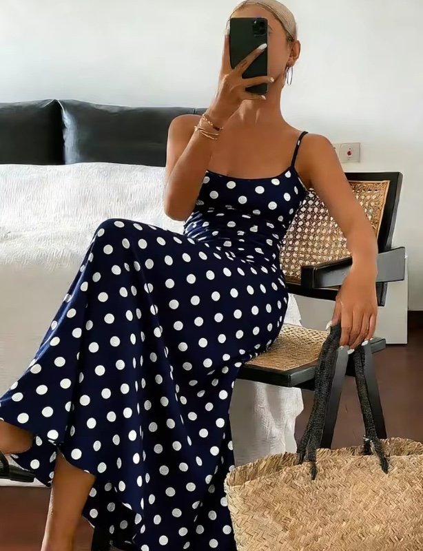 Nouvelle robe élégante à pois pour le printemps/été, robe midi décontractée pour femmes, vêtements élégants et tendance