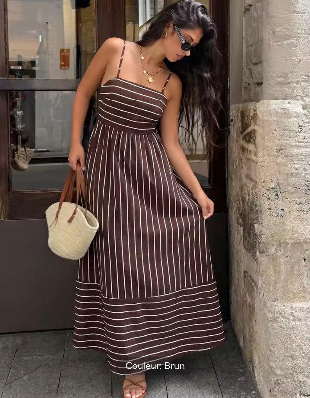 Nouvelle Robe Longue Chic et Décontractée pour Femme, Rayée, Dos Nu, Sans Bretelles, Idéale pour la Plage, les Fêtes et les Vacances – Collection Été 2026