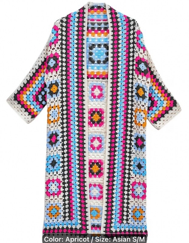 Gilet-manteau rétro pour femme style bohème vacances, en crochet ajouré et brodé – pièce polyvalente façon châle mi-long