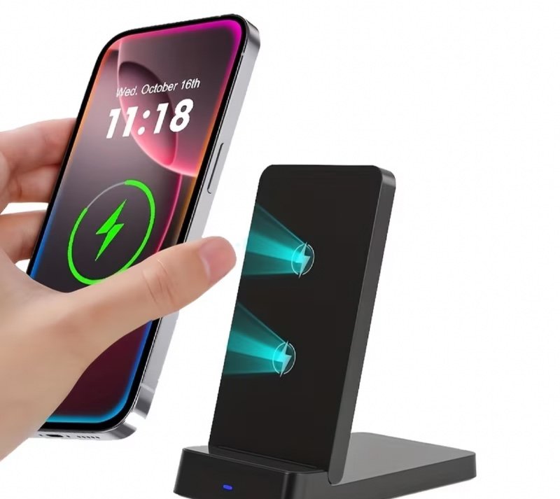 Support de charge sans fil 15 W à double bobine pour iPhone 17/16/15/14/13/12 Pro/XR/XS/8 et Samsung S25/S24/S23/S22/S21/S20/S9 – Support de téléphone pliable pour bureau avec charge rapide (alimentation USB), compatible Xiaomi/Huawei, chargeur portable