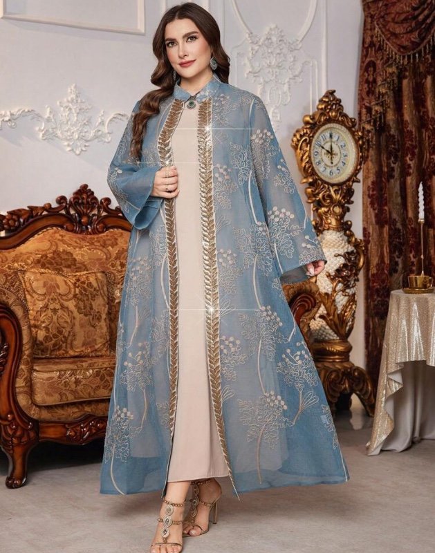 Robe abaya Layrah grande taille avec ceinture, patchwork brodé et perles