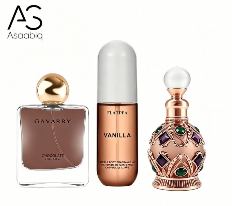 Coffret de 3 parfums orientaux gourmands pour femme, alliant notes douces et chaleureuses à un charme exotique, longue tenue.