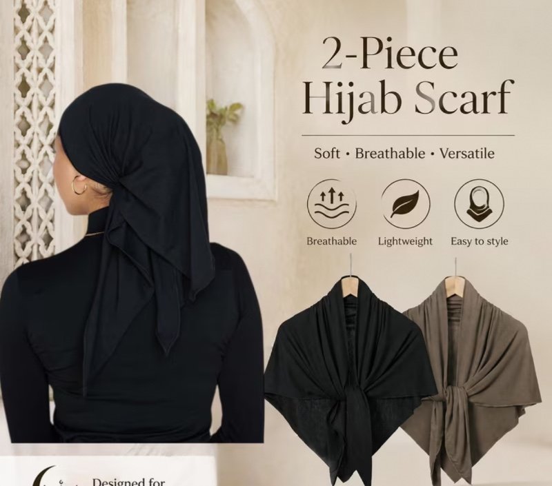 Lot de 2 turbans triangulaires, foulards-turbans musulmans de couleur unie avec bandeau confortable et réglable
