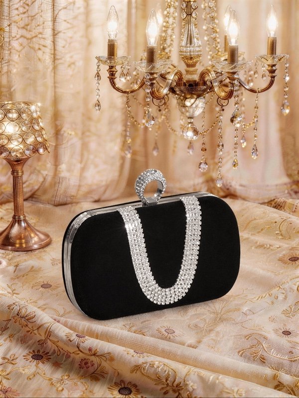 Pochette de soirée Farahzel faite main, forme en U, ornée de strass – Sac de cérémonie pour tenues habillées et mariage